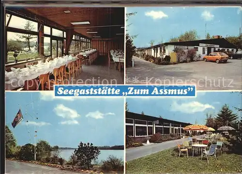 AK / Ansichtskarte Warder Neumuenster Seegaststaette Zum Assmus Speisesaal See Gartenterrasse Bar Kegelbahn Kat. Warder