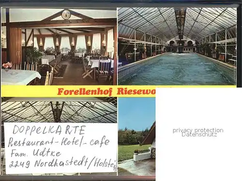 AK / Ansichtskarte Nordhastedt Forellenhof Riesewohld Bar Gartenterrasse Gastraeume Hallenbad Bungalow Kat. Nordhastedt