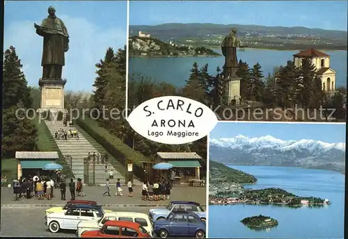 AK / Ansichtskarte Arona Lago Maggiore Statua di San Carlo Alpenpanorama