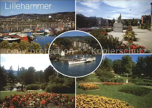 AK / Ansichtskarte Lillehammer Hafen Teilansichten Park Dampferanlegesteg Kat. Lillehammer