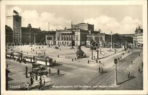 AK / Ansichtskarte Leipzig Augustusplatz Hochhaus Neues Theater Strassenbahn Kat. Leipzig