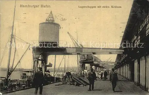 AK / Ansichtskarte Hamburg Hafen Lagerschuppen mit elektrischen Kraehnen Kat. Hamburg