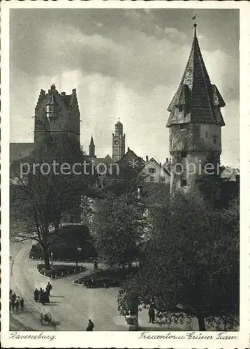 AK / Ansichtskarte Ravensburg Wuerttemberg Frauentor und Gruener Turm Kupfertiefdruck Kat. Ravensburg