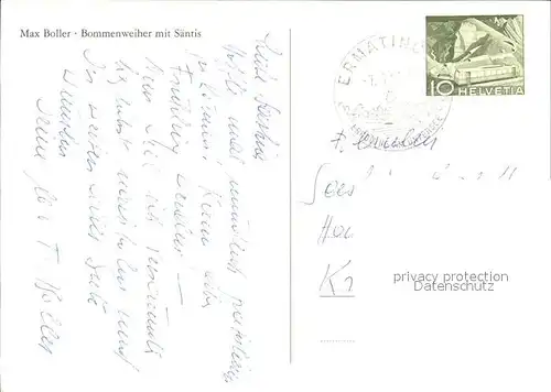 AK / Ansichtskarte Ermatingen Untersee Bommenweiher mit Saentis Appenzeller Alpen Kuenstlerkarte Max Boller