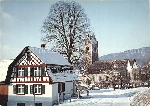 AK / Ansichtskarte Lommis Dorfpartie mit Kirche im Winter 75 Jahre Thurgauer Heimatschutz Kat. Lommis