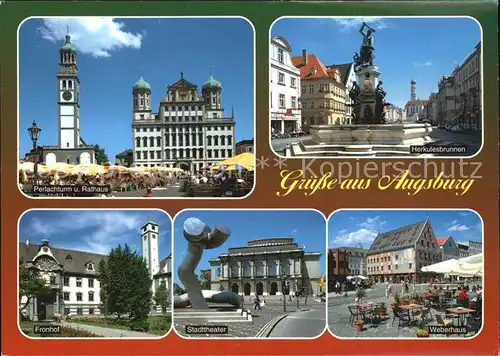 AK / Ansichtskarte Augsburg Perlachturm Rathaus Herkulesbrunnen Fronhof Stadttheater Weberhaus Kat. Augsburg