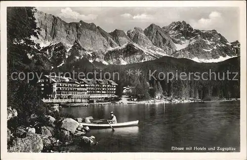 AK / Ansichtskarte Eibsee Bootfahren Hotels Zugspitze Wettersteingebirge Kat. Grainau