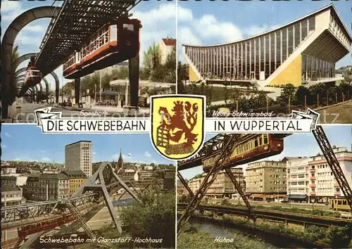 AK / Ansichtskarte Wuppertal Schwebebahn Sonnborn Neues Schwimmbad Glanzstoff Hochhaus Hoehne Kat. Wuppertal