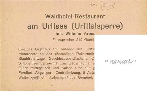 AK / Ansichtskarte Gemuend Eifel Urftsee Waldhotel Retaurant Talsperre Kat. Schleiden