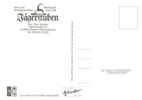 AK / Ansichtskarte Riezlern Kleinwalsertal Vorarlberg Restaurant Cafe Jaegerstuben Ortsansicht mit Kirche Winterpanorama Alpen Kat. Mittelberg