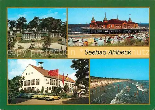 AK / Ansichtskarte Ahlbeck Ostseebad Urlauberdorf Seebruecke Technisches Denkmal FDGB Erholungsheim Strand Kat. Heringsdorf Insel Usedom