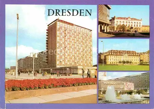 AK / Ansichtskarte Dresden Interhotel Newa Johanneum Verkehrsmuseum Hotel Gewandhaus Springbrunnen Prager Strasse Kat. Dresden Elbe