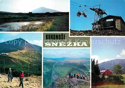 AK / Ansichtskarte Snezka Schneekoppe Krkonose Riesengebirge Landschaftspanorama Sessellift Wandergebiet
