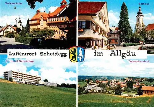 AK / Ansichtskarte Scheidegg Allgaeu Volksschule Rathaus Kurhotel Gesamtansicht Luftkurort Kat. Scheidegg