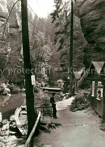 AK / Ansichtskarte Hinterhermsdorf Obere Schleuse Kiosk Felsen Kat. Sebnitz