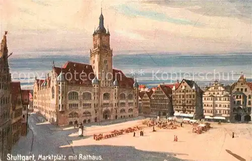 AK / Ansichtskarte Verlag Wiedemann WIRO Nr. 1924 B Stuttgart Marktplatz Rathaus  Kat. Verlage