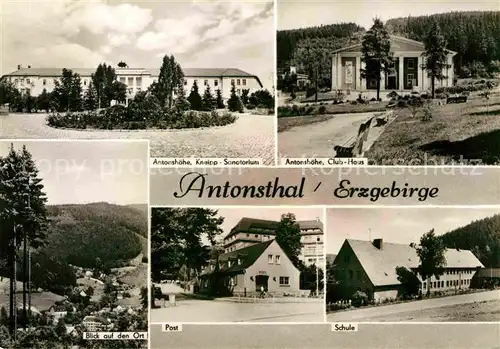 AK / Ansichtskarte Antonsthal Erzgebirge Antonshoehe Kneipp Sanatorium Clubhaus Ortsblick Post Schule Kat. Breitenbrunn Erzgebirge