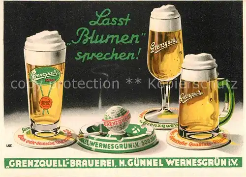 AK / Ansichtskarte Bier Grenzquell Brauerei H. Guennel Wernesgruen Zigarette Aschenbecher Kat. Lebensmittel