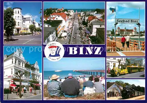 AK / Ansichtskarte Binz Ruegen Ferienheime Hotels Strassenpartie Strand Touristenbahn Molly Dampflokomotive Kat. Binz