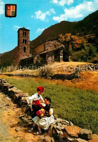 AK / Ansichtskarte Canillo Iglesia romanica de San Juan de Casselles Valls d Andorra Trajes Kinder Trachten Kat. Andorra
