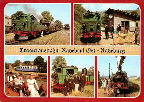 AK / Ansichtskarte Lokomotive Traditionsbahn Radebeul Ost Radeburg Zugpersonal Kat. Eisenbahn