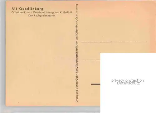 AK / Ansichtskarte Quedlinburg Offsetdruck nach Kreidezeichnung von K. Hedloff Raubgrafenkasten Kat. Quedlinburg
