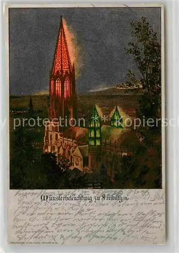 AK / Ansichtskarte Freiburg Breisgau Muensterbeleuchtung Kuenstlerkarte Kat. Freiburg im Breisgau