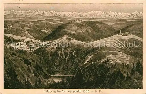 AK / Ansichtskarte Feldberg Schwarzwald Panorama Feldsee Hotel Feldberger Hof Feldbergturm Alpenkette Kuenstlerkarte Kat. Feldberg (Schwarzwald)
