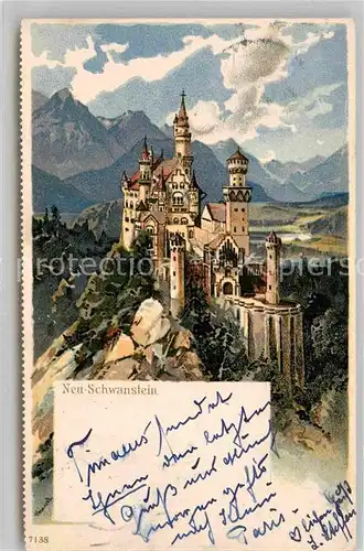 AK / Ansichtskarte Schloss Neuschwanstein Panorama Kuenstlerkarte Kat. Fuessen