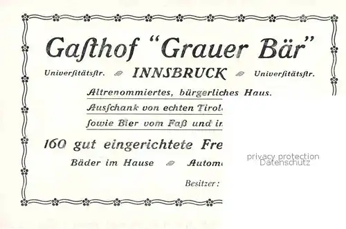 AK / Ansichtskarte Innsbruck Gasthof Grauer Baer Universitaetsstrasse Kat. Innsbruck
