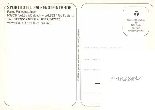 AK / Ansichtskarte Vals Suedtirol Sporthotel Falkensteinerhof 