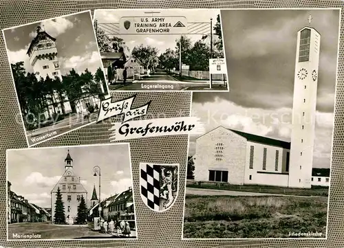 AK / Ansichtskarte Grafenwoehr Friedenskirche Marienplatz Wasserturm  Kat. Grafenwoehr