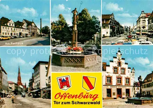 AK / Ansichtskarte Offenburg Rathaus Hauptstrasse Neptunbrunnen Loewenbrunnen Apotheke Kat. Offenburg