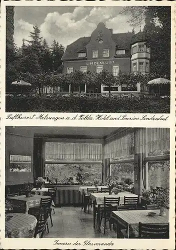 AK / Ansichtskarte Melsungen Fulda Hotel und Pension Lindenlust Inneres der Glasveranda Kat. Melsungen