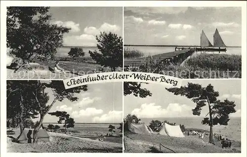 AK / Ansichtskarte Steinhuder Meer Weisser Berg Bootssteg Strandpartie Zelte Kat. Wunstorf