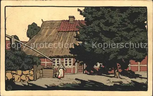 AK / Ansichtskarte Lueneburger Heide Dorfpartie Bauernhof Kuenstler Steinzeichnung Kat. Walsrode