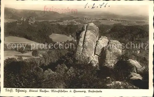 AK / Ansichtskarte Rathen Saechsische Schweiz Moenchsfelsen und Gamrig Felsen Basteiseite Kat. Rathen Sachsen