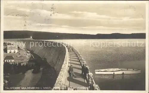 AK / Ansichtskarte Muldenberg Vogtland Talsperre Sperrmauer Stausee Motorboot Kat. Schoeneck Vogtland