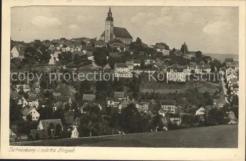 AK / Ansichtskarte Schneeberg Erzgebirge Ortsansicht mit Kirche Kupfertiefdruck Kat. Schneeberg