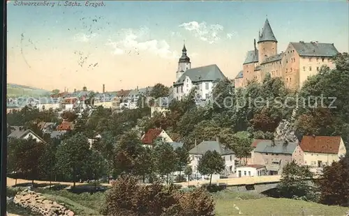 AK / Ansichtskarte Schwarzenberg Erzgebirge Ansicht mit Schloss und Kirche Kat. Schwarzenberg