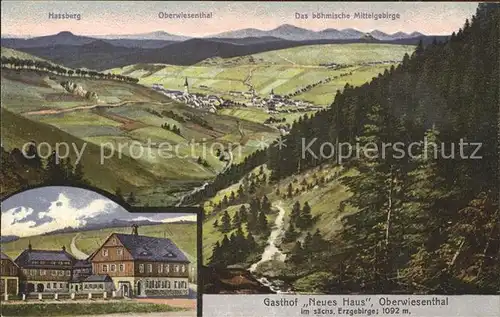 AK / Ansichtskarte Oberwiesenthal Erzgebirge Panorama Boehmisches Mittelgebirge Gasthof Neues Haus Kat. Oberwiesenthal