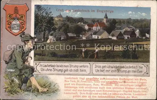 AK / Ansichtskarte Lauterbach Erzgebirge Ortsansicht mit Kirche Landwirtschaft Lauterbacher Strumpf Lied Kat. Marienberg