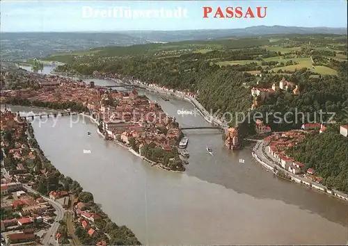 AK / Ansichtskarte Passau Zusammenfluss von Inn Donau und Ilz Fliegeraufnahme Kat. Passau