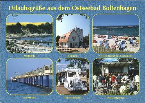 AK / Ansichtskarte Boltenhagen Ostseebad Steilkueste Kurhaus Strand Seebruecke Touristenbahn Konzertgarten Kat. Ostseebad Boltenhagen