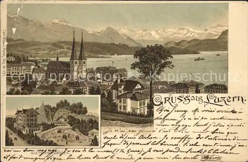 AK / Ansichtskarte Luzern LU Ortsansicht mit Kirche Gletschergarten Vierwaldstaettersee Alpenpanorama / Luzern /Bz. Luzern City