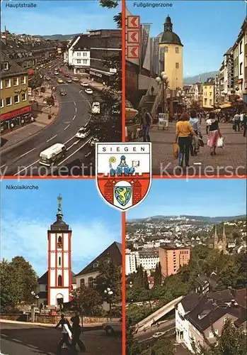 AK / Ansichtskarte Siegen Westfalen Hauptstrasse Fussgaengerzone Nikolaikirche Wappen Kat. Siegen