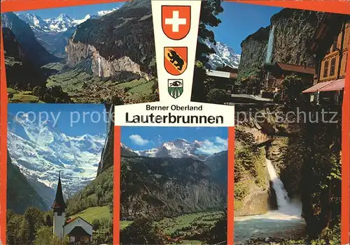 AK / Ansichtskarte Lauterbrunnental Dorfstrasse Ref Kirche Jungfrau Trummelbach Wasserfall Kat. Lauterbrunnen