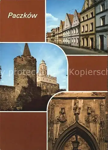 AK / Ansichtskarte Paczkow Turm Stadtmauer Portal Haeuserpartie Kat. Patschkau Oberschlesien