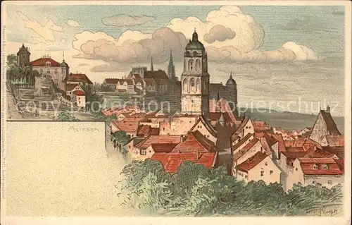 AK / Ansichtskarte Meissen Elbe Sachsen Altstadt Frauenkirche Albrechtsburg Kuenstlerkarte Kat. Meissen