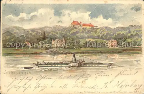 AK / Ansichtskarte Siebeneichen Meissen Dampfer Blick zum Schloss Kuenstlerkarte Kat. Meissen Elbe Sachsen